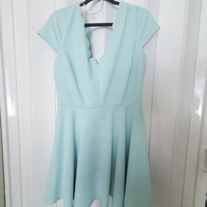 B Darlin Scalloped V-Neck Cap Sleeve Mini Dress in Light Blue